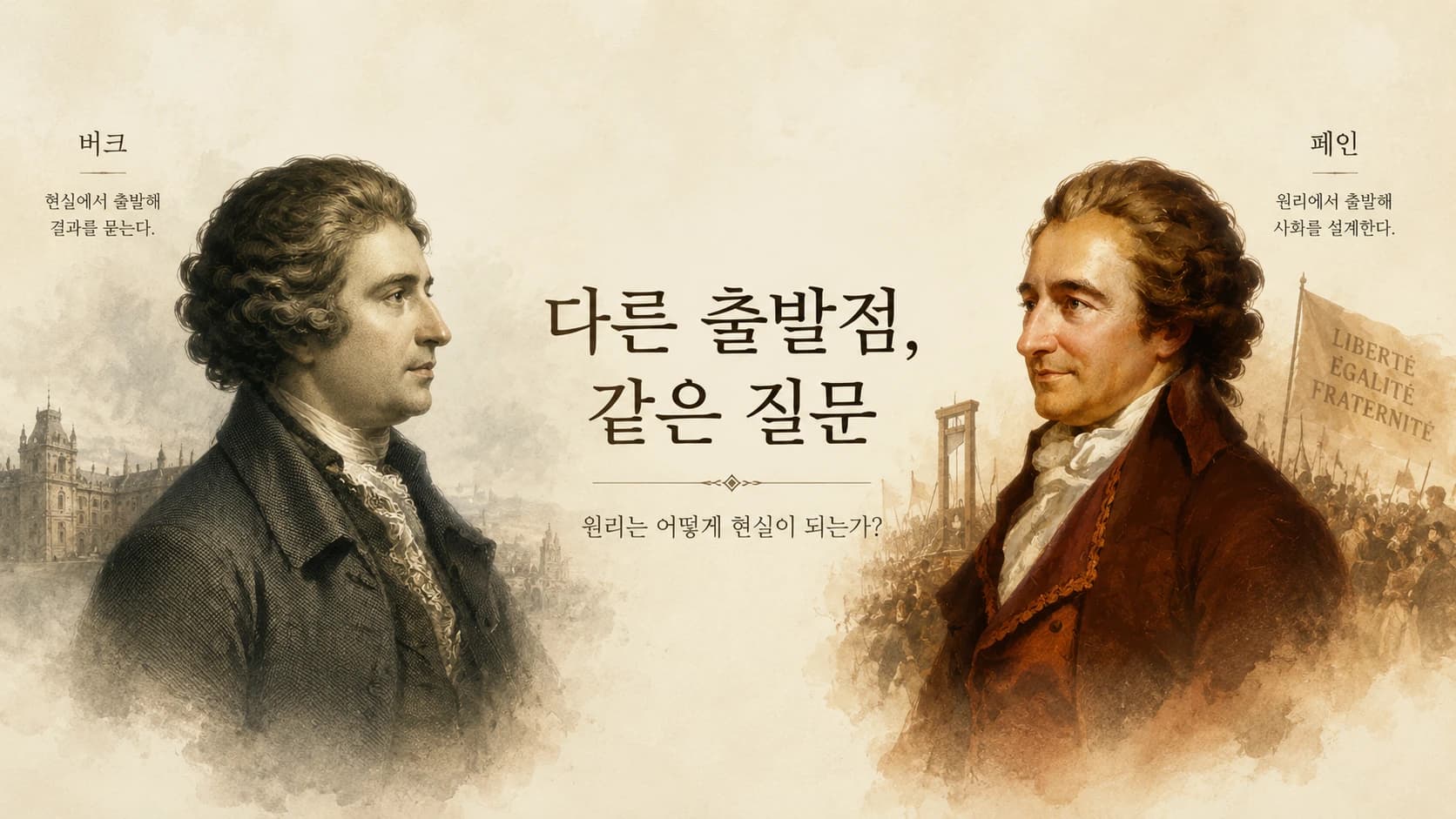버크와 페인의 토론을 형상화한 일러스트